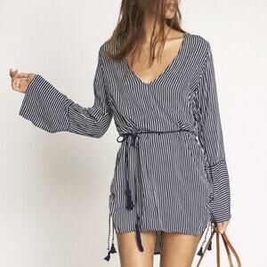 Faithfull The Brand Neroli Blue Striped Tie Waist Mini Dress Coastal Womens 4